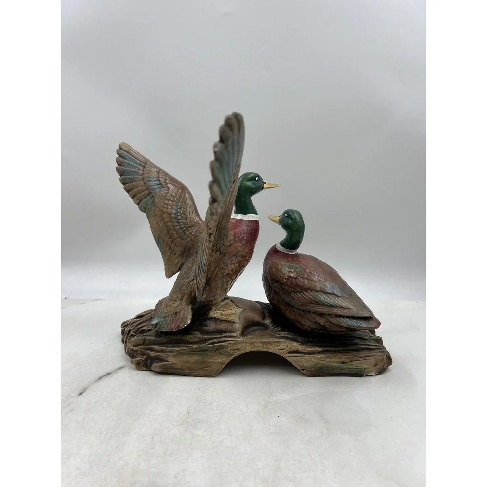 Vintage 1983 Mallard Duck Figurine Pair Hand Painted Ceramic Shupe Signed 13